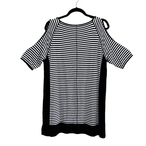 Weekends By Chico's Womens Cold Shoulder Top Size 1 White & Black Striped - Picture 3 of 3